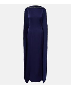 Roland Mouret Embellished Caped Satin Crepe Gown - Blue