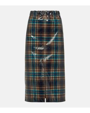 Maison Margiela Checked Coated Wool Midi Skirt - Green