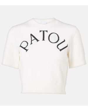 Patou Logo Jacquard Wool-Blend Crop Top - White