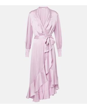 Zimmermann Asymmetric Silk Wrap Dress - Pink