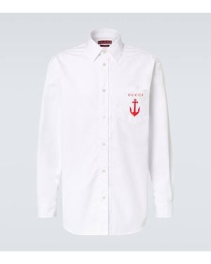Gucci Besticktes Hemd Aus Baumwollpopeline - Weiß