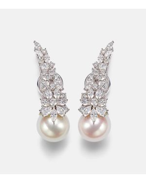 YEPREM Perlescent 18Kt Earrings With Diamonds And Pearls - White
