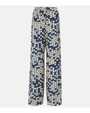 Valentino Pantaloni A Gamba Larga Cady Couture Con Stampa - Blu
