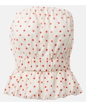 Posse Aurelia Polka-Dot Linen Top - Pink
