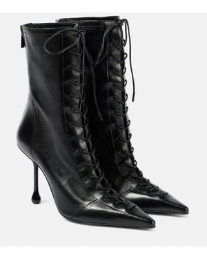 Jimmy Choo Scarlett 95 Leather Lace-Up Boots - Black