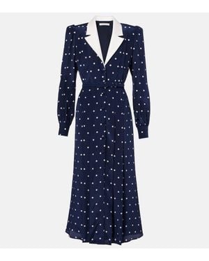 Alessandra Rich Polka-Dot Silk Satin Shirt Dress - Blue