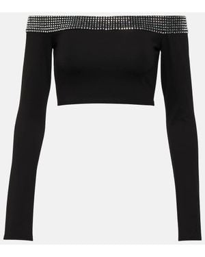David Koma Crystal-Embellished Crop Top - Black