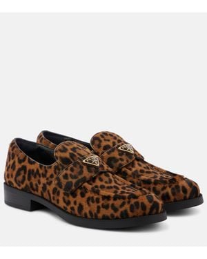 Prada Bedruckte Loafers Aus Kalbshaar - Braun