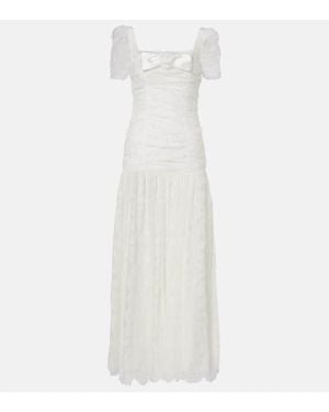 Self-Portrait Ruched Lace And Tulle Maxi Dress - White
