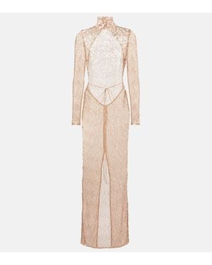 Magda Butrym Sequined Turtleneck Sheer Maxi Dress - Natural