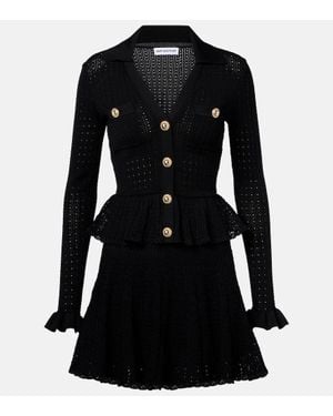 Self-Portrait Pointelle Peplum Minidress - Black
