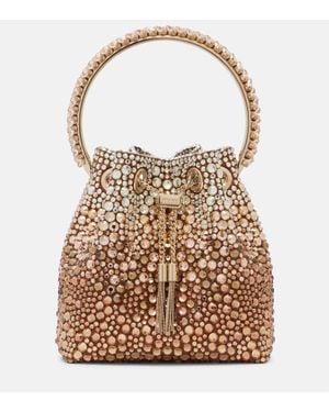 Jimmy Choo Bon Bon Small Crystal-Embellished Satin Bucket Bag - Brown