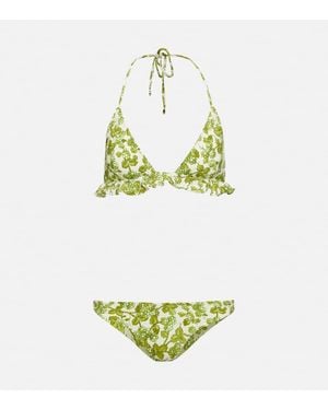 Etro Bikini Con Stampa E Volant - Verde