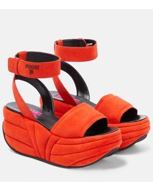 Emilio Pucci Ami Suede Wedge Platform Sandals - Red