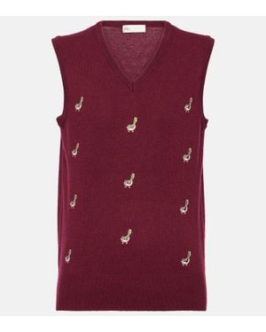 Tory Sport Pull Sans Manches Brode En Cachemire - Violet