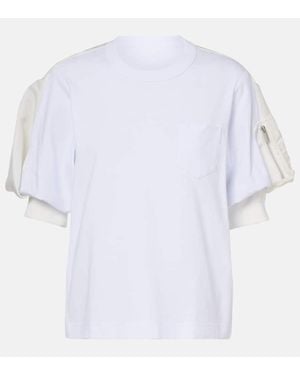 Sacai T-Shirt Aus Baumwoll-Jersey Und Twill - Weiß