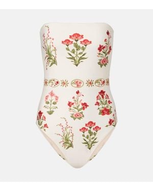 Agua Bendita Illusion Floral Strapless Swimsuit - White