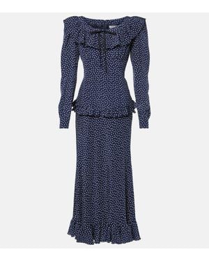 Alessandra Rich Polka-Dot Printed Silk Maxi Dress - Blue