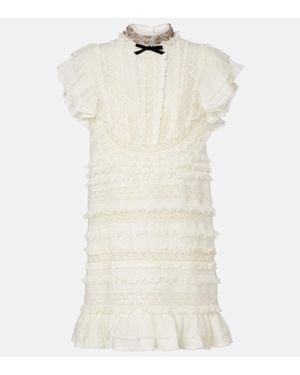 Valentino Ruffled Lace And Linen Minidress - White