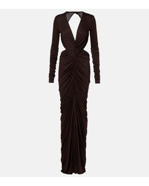 Rick Owens Poppy Ls Ruched Open-Back Jersey Gown - Brown