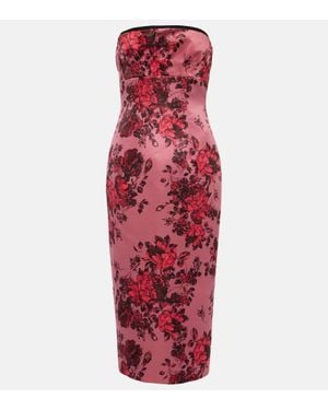 Emilia Wickstead Adalina Floral Strapless Midi Dress - Red