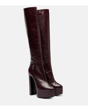 Saint Laurent Nico Leather Platform Knee-High Boots - Brown