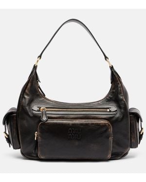 Miu Miu Schultertasche Aus Leder - Schwarz