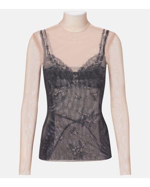 Balenciaga Trompe L'Oil Lace Top - Gray