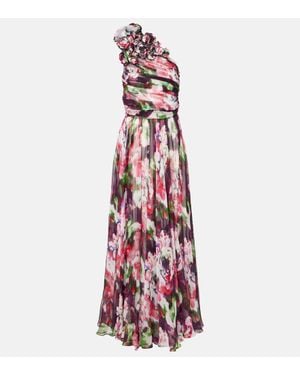 Costarellos Robe Longue Jera En Soie A Fleurs - Rouge