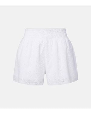 Velvet Iris Eyelet Cotton Shorts - White