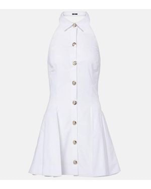 Balmain Flared Cotton-Poplin Halter-Neck Mini Shirt Dress - White