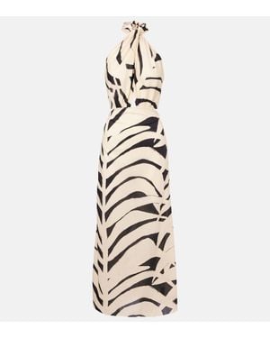 Johanna Ortiz Printed Cutout Halterneck Cotton Maxi Dress - Metallic