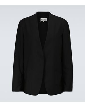 Maison Margiela Collarless Virgin Wool Blazer - Black