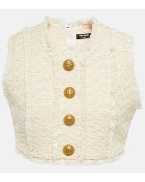 Balmain Cropped Tweed Top - Natural