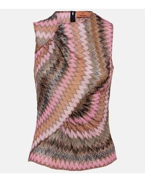 Missoni Zig Zag Gathered Metallic Knit Top - Brown