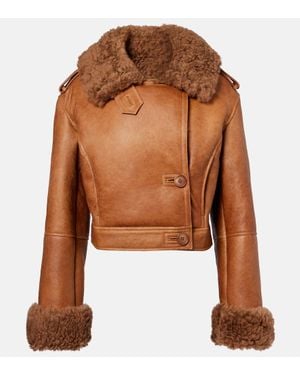Chloé Veste Raccourcie En Cuir Et Shearling - Marron