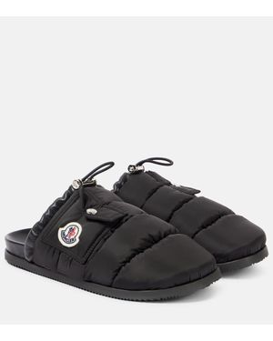 Moncler Slippers Mon Pocket Mit Leder - Schwarz