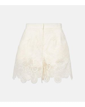 Elie Saab Embroidered Broderie Anglaise Shorts - White