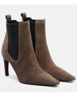 Brunello Cucinelli Ankle Boots Chelsea Monili Aus Veloursleder - Braun
