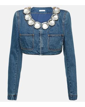 Area Embellished Cropped Denim Jacket - Blue