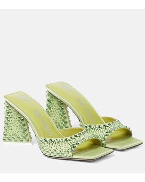 The Attico Mini Devon Embellished Satin Mules - Green