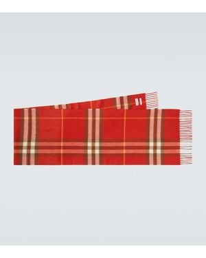 Burberry Bufanda Check De Cachemir Con Flecos - Rojo