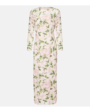 Oscar de la Renta Floral Guipure Lace Maxi Dress - Natural