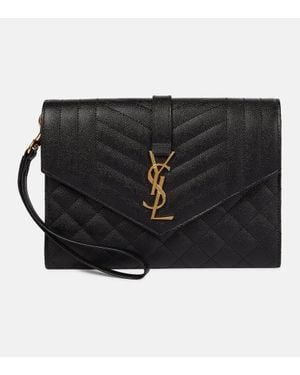 Saint Laurent Clutch Envelope Aus Leder - Schwarz