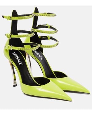 Versace Spiked Pin Point Leather Pump - Green