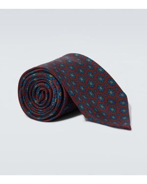 Rubinacci Printed Silk Satin Tie - Blue