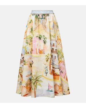 FARM Rio Printed Cotton Maxi Skirt - Metallic