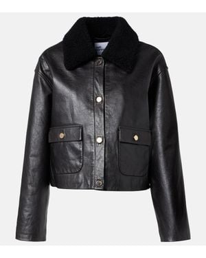 Self-Portrait Shearling-Trimmed Leather Jacket - Black