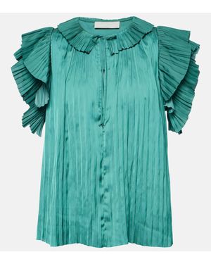 Ulla Johnson Elli Pleated Ruffled Satin Blouse - Green