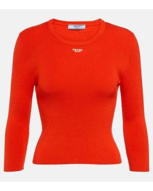 Prada Pullover Aus Einem Baumwollgemisch - Rot